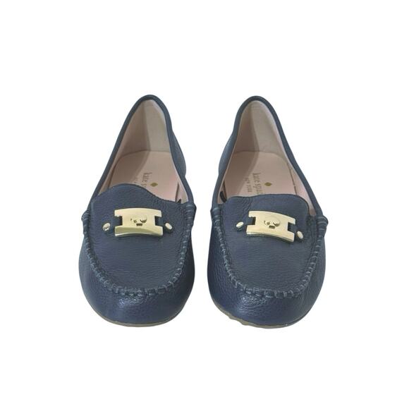 Kate Spade Women’s Carmen Navy Blue Leather Slip On Drive Loafer Gold Logo 7.5 M - Picture 5 of 10
